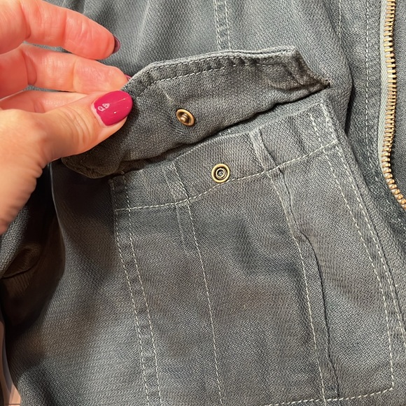 Mac and me Green Flowy zip JACKET office peplum ruffle pockets roll tab sleeves - Picture 8 of 14